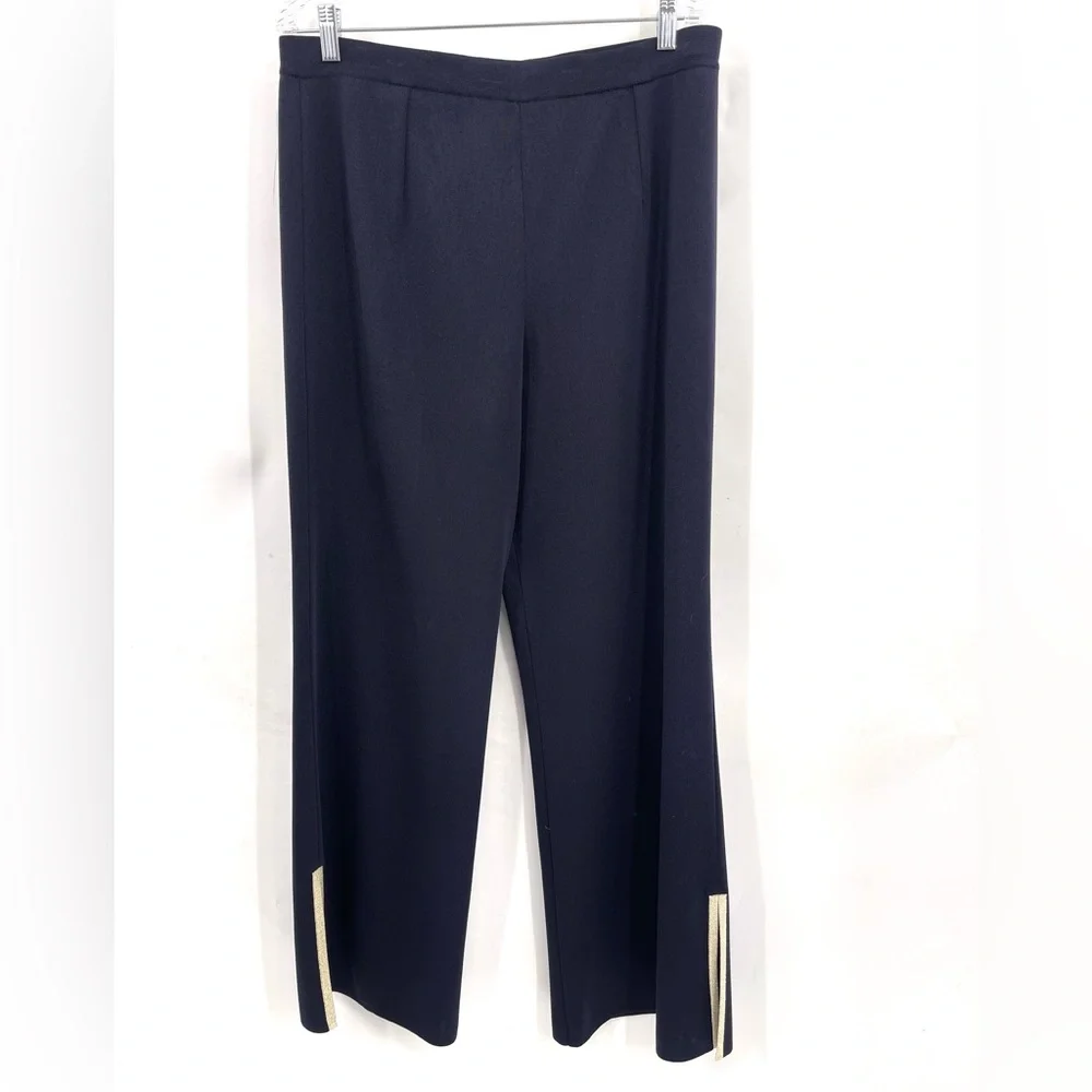 Exclusively Misook Knit Pants Pull On Split Hem Pants Navy w/ Gold Metallic XL - Picture 5 of 5